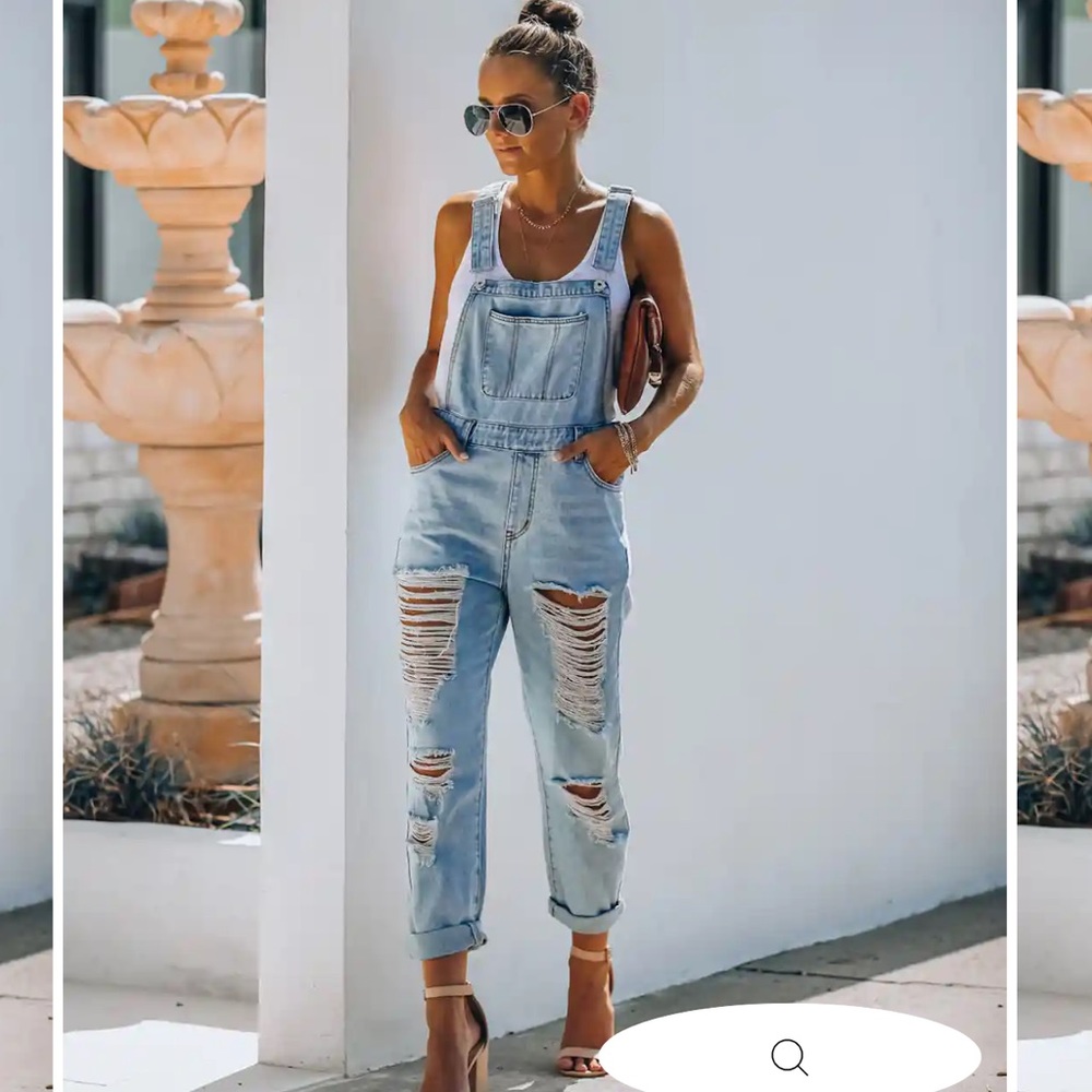 VICI Distressed Light Wash Denim Overalls